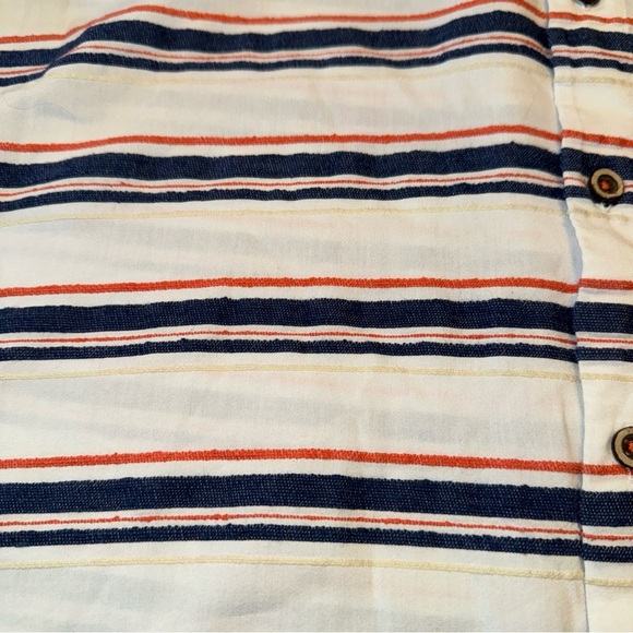 ORVIS White Textured Blue Orange Striped Short Sleeve Button Up Shirt Mens L - Picture 3 of 11